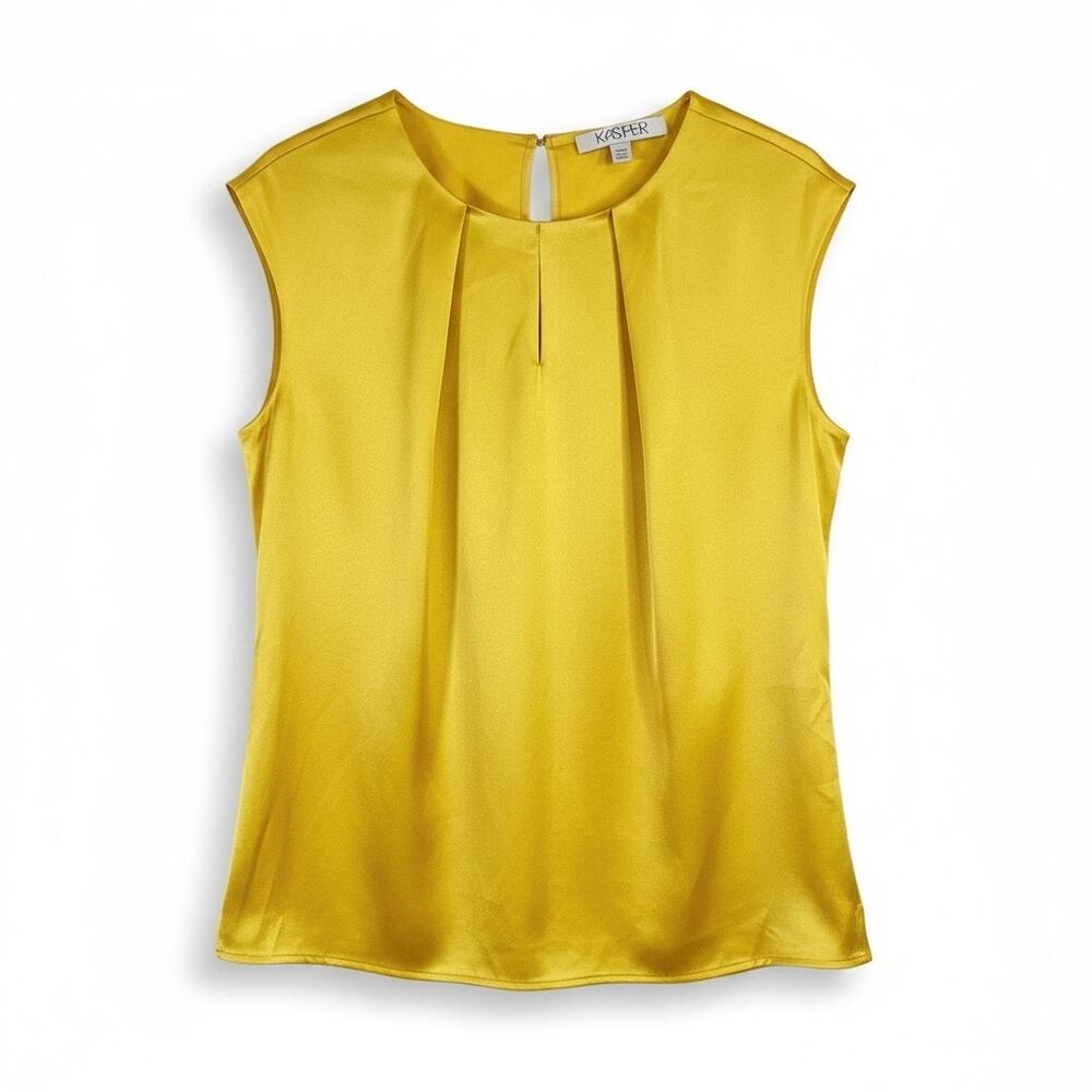NWT Kasper Womens Cap Sleeve Satin Blouse Work Top Golden Yellow Petite S Work